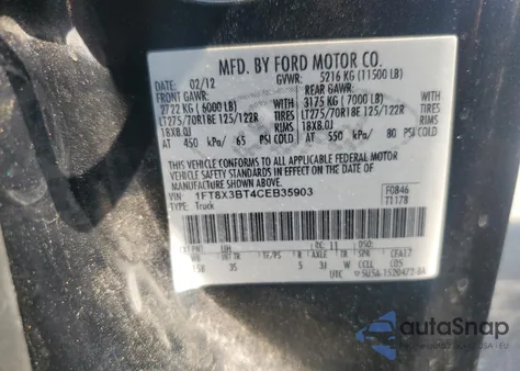 2012 Ford F350 Super Duty из США, поврежденный, VIN 1FT8X3BT4CEB35903